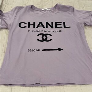 CHANEL Purple Tee with Black Logo
